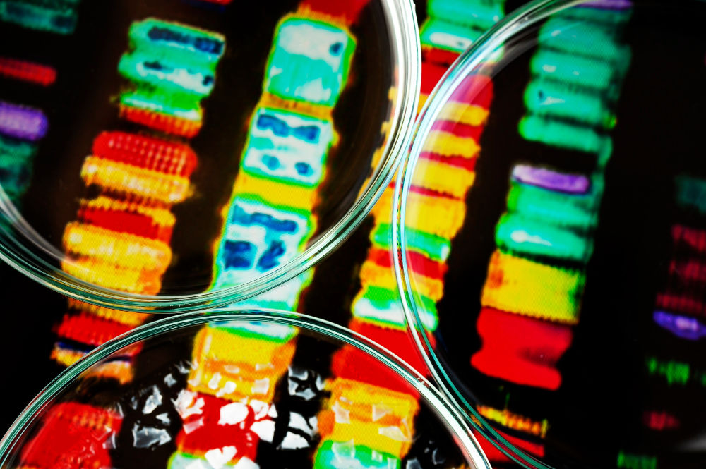 A test tube containing a spiraled DNA strand