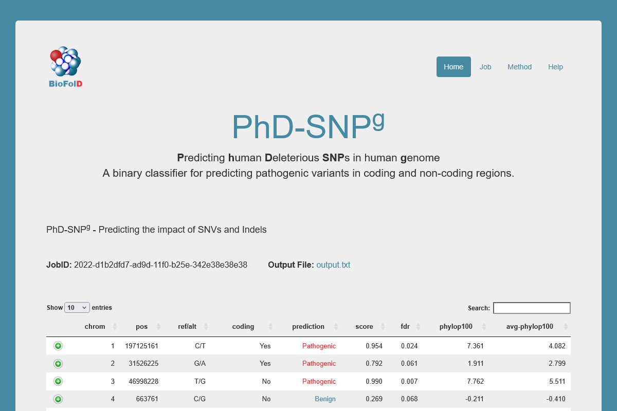 Phd-SNPg - User interface